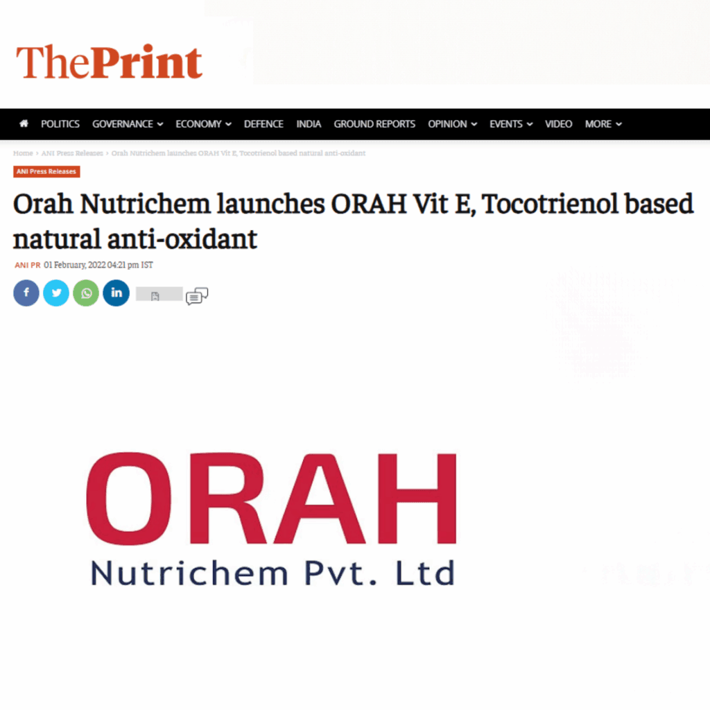Orah Nutrichem Makes Headlines in ThePrint